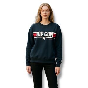 Forever 21 Womens Crew Neck Fleece Lined Oversized Top Gun Sweatshirt Navy S